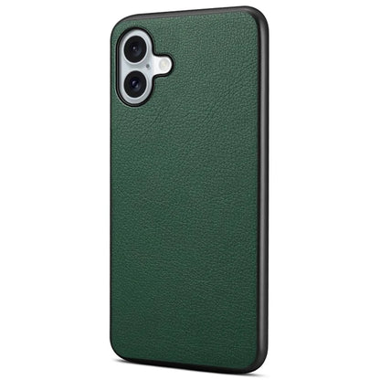 For iPhone 16 Plus Case Leather Coated PC+TPU Anti-Scratch Phone Cover