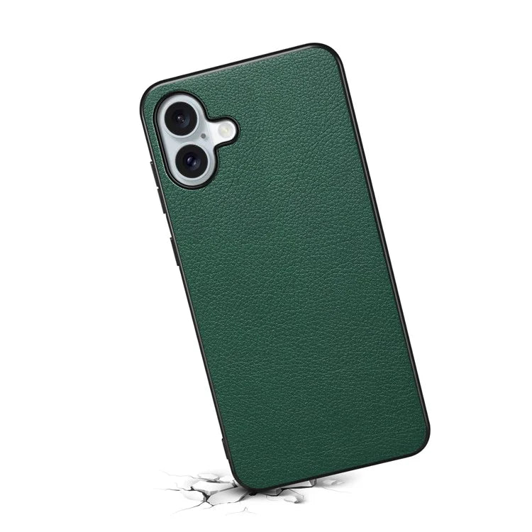 For iPhone 16 Plus Case Leather Coated PC+TPU Anti-Scratch Phone Cover