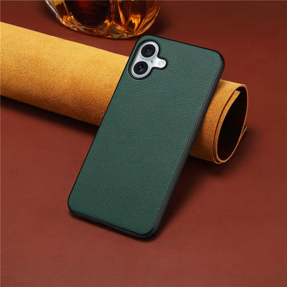 For iPhone 16 Plus Case Leather Coated PC+TPU Anti-Scratch Phone Cover
