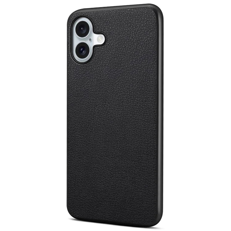 For iPhone 16 Plus Case Leather Coated PC+TPU Anti-Scratch Phone Cover