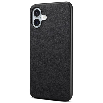 For iPhone 16 Plus Case Leather Coated PC+TPU Anti-Scratch Phone Cover