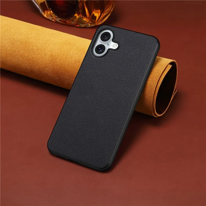 For iPhone 16 Plus Case Leather Coated PC+TPU Anti-Scratch Phone Cover