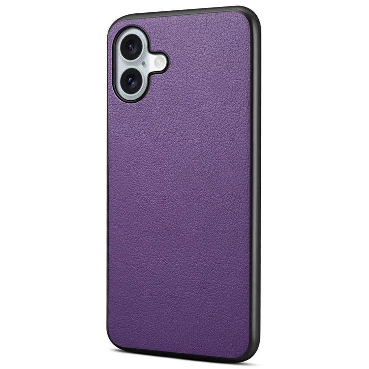 For iPhone 16 Plus Case Leather Coated PC+TPU Anti-Scratch Phone Cover