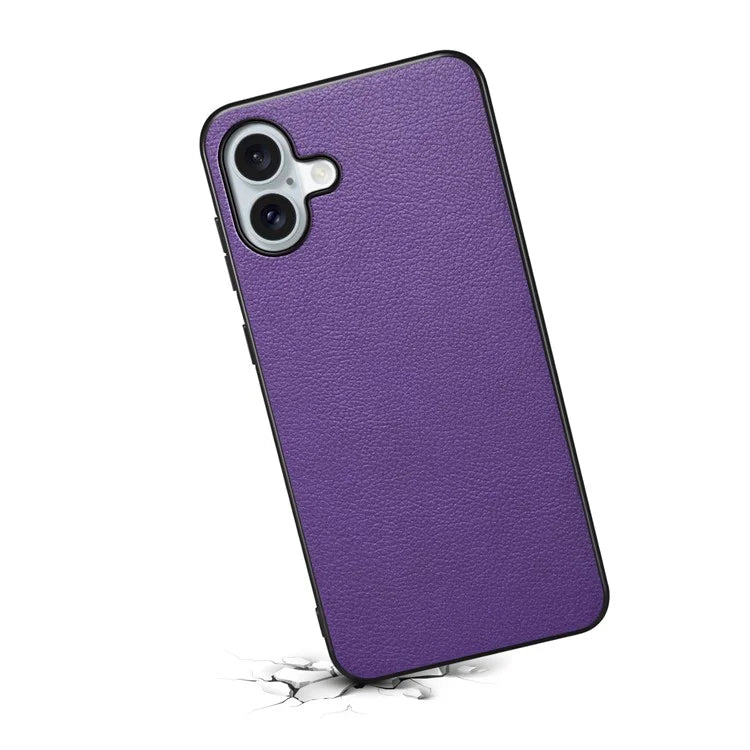 For iPhone 16 Plus Case Leather Coated PC+TPU Anti-Scratch Phone Cover
