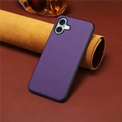 For iPhone 16 Plus Case Leather Coated PC+TPU Anti-Scratch Phone Cover