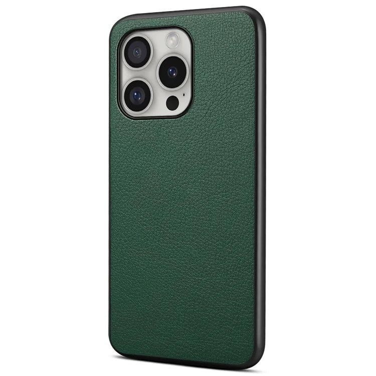 For iPhone 16 Pro Case Leather Coated PC+TPU Anti-Scratch Phone Cover