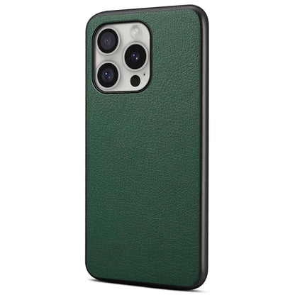 For iPhone 16 Pro Case Leather Coated PC+TPU Anti-Scratch Phone Cover