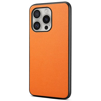 For iPhone 16 Pro Case Leather Coated PC+TPU Anti-Scratch Phone Cover