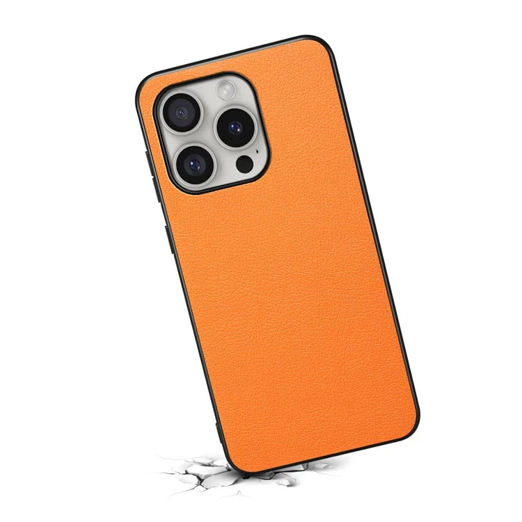 For iPhone 16 Pro Case Leather Coated PC+TPU Anti-Scratch Phone Cover