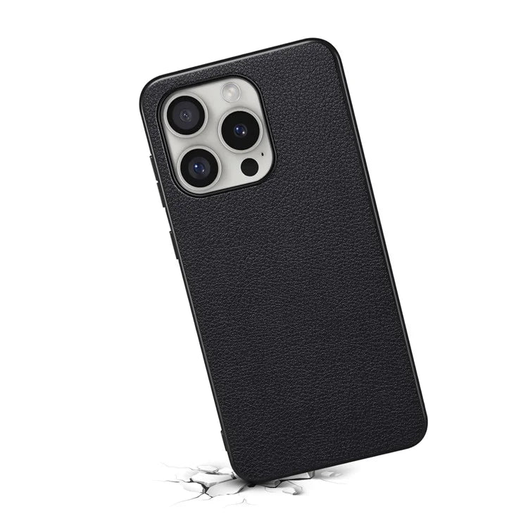 For iPhone 16 Pro Case Leather Coated PC+TPU Anti-Scratch Phone Cover