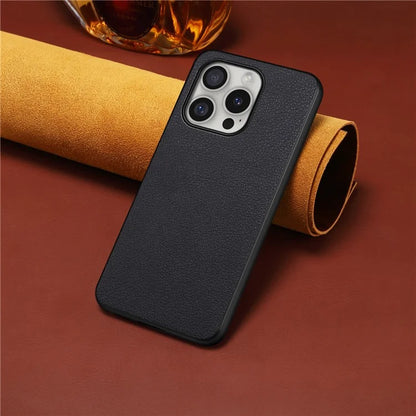 For iPhone 16 Pro Case Leather Coated PC+TPU Anti-Scratch Phone Cover