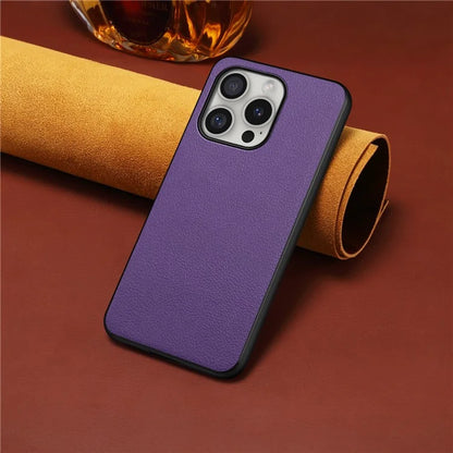 For iPhone 16 Pro Case Leather Coated PC+TPU Anti-Scratch Phone Cover