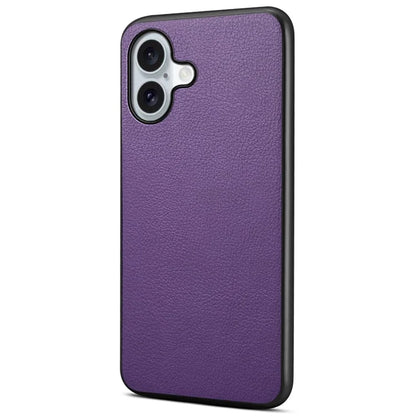 For iPhone 16 Case Leather Coated PC+TPU Anti-Scratch Phone Cover