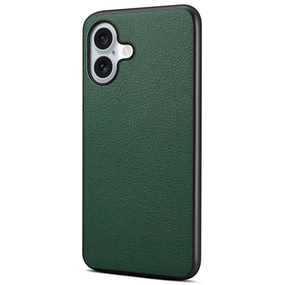 For iPhone 16 Case Leather Coated PC+TPU Anti-Scratch Phone Cover