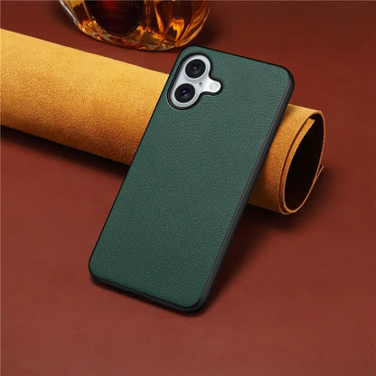 For iPhone 16 Case Leather Coated PC+TPU Anti-Scratch Phone Cover