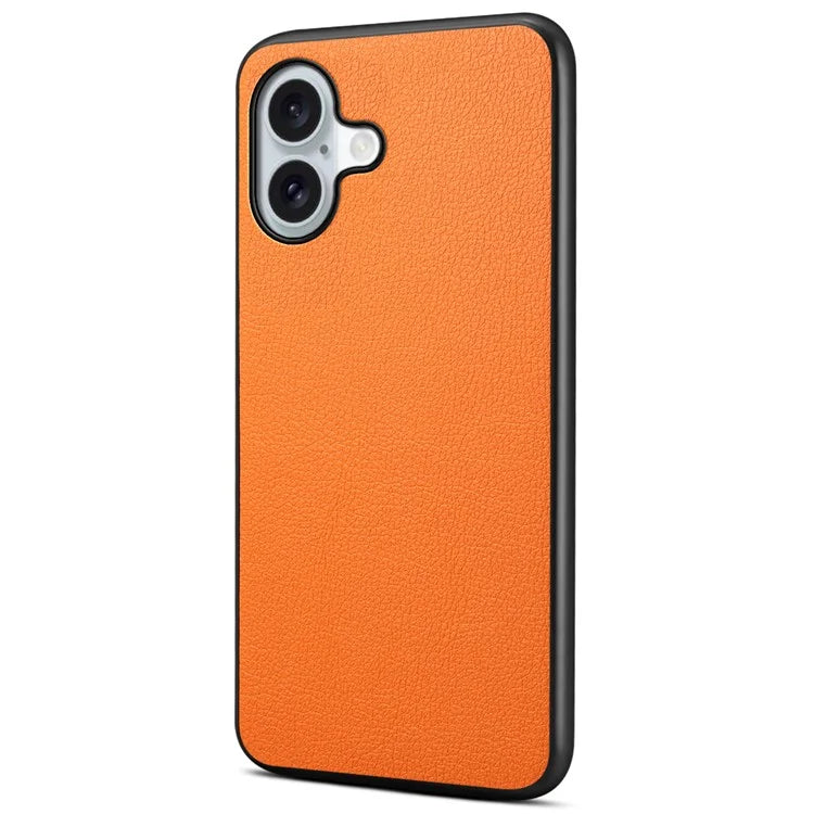 For iPhone 16 Case Leather Coated PC+TPU Anti-Scratch Phone Cover