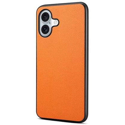 For iPhone 16 Case Leather Coated PC+TPU Anti-Scratch Phone Cover