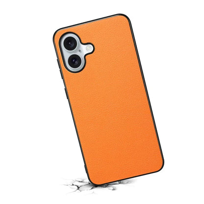 For iPhone 16 Case Leather Coated PC+TPU Anti-Scratch Phone Cover