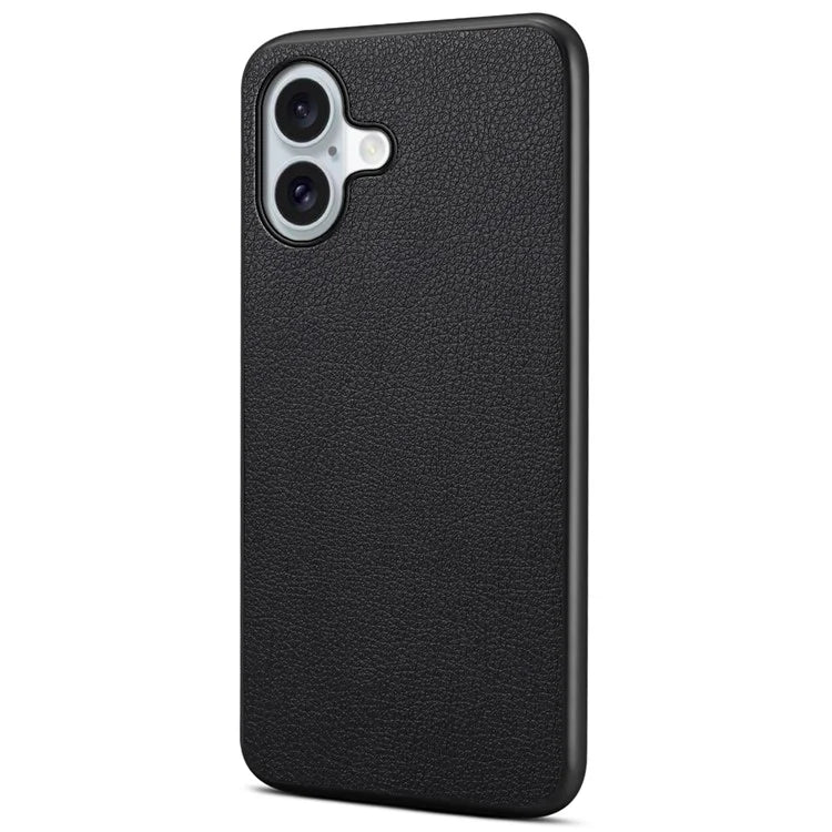 For iPhone 16 Case Leather Coated PC+TPU Anti-Scratch Phone Cover