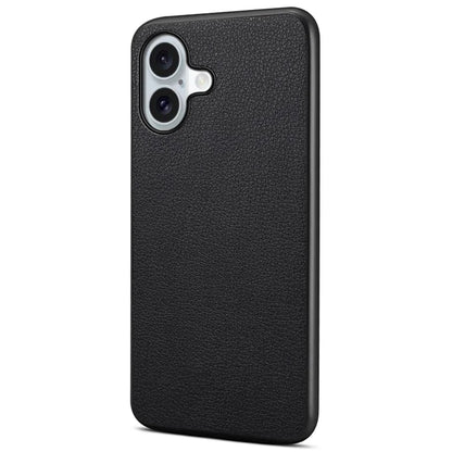 For iPhone 16 Case Leather Coated PC+TPU Anti-Scratch Phone Cover