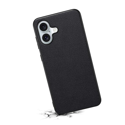 For iPhone 16 Case Leather Coated PC+TPU Anti-Scratch Phone Cover
