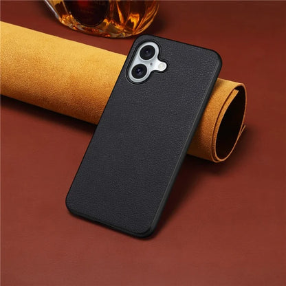 For iPhone 16 Case Leather Coated PC+TPU Anti-Scratch Phone Cover