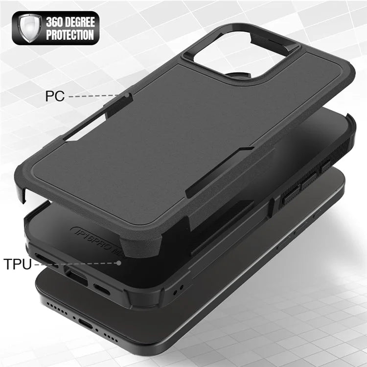 For iPhone 16 Pro Max Case 2-in-1 PC+TPU Shockproof Phone Cover