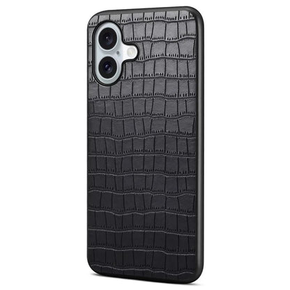 For iPhone 16 Case Crocodile Texture Leather Coated PC+TPU Phone Cover