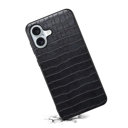 For iPhone 16 Case Crocodile Texture Leather Coated PC+TPU Phone Cover