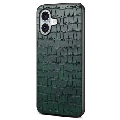 For iPhone 16 Case Crocodile Texture Leather Coated PC+TPU Phone Cover