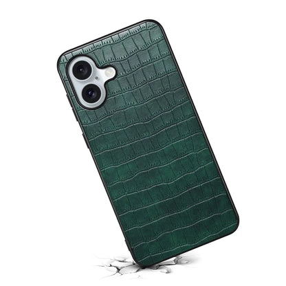 For iPhone 16 Case Crocodile Texture Leather Coated PC+TPU Phone Cover
