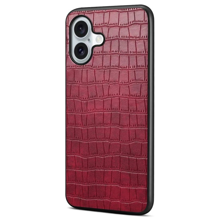For iPhone 16 Case Crocodile Texture Leather Coated PC+TPU Phone Cover