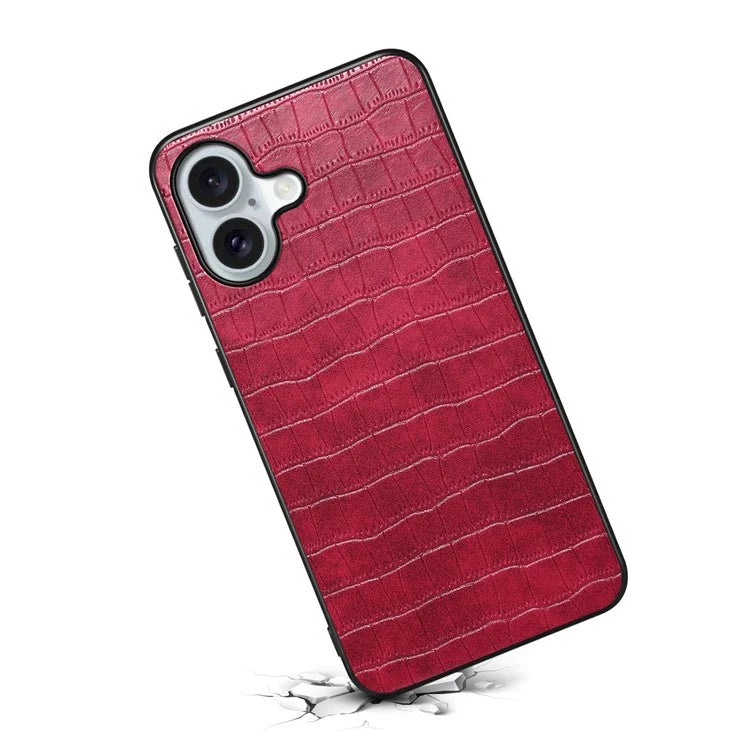 For iPhone 16 Case Crocodile Texture Leather Coated PC+TPU Phone Cover