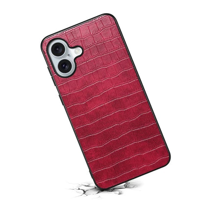 For iPhone 16 Case Crocodile Texture Leather Coated PC+TPU Phone Cover