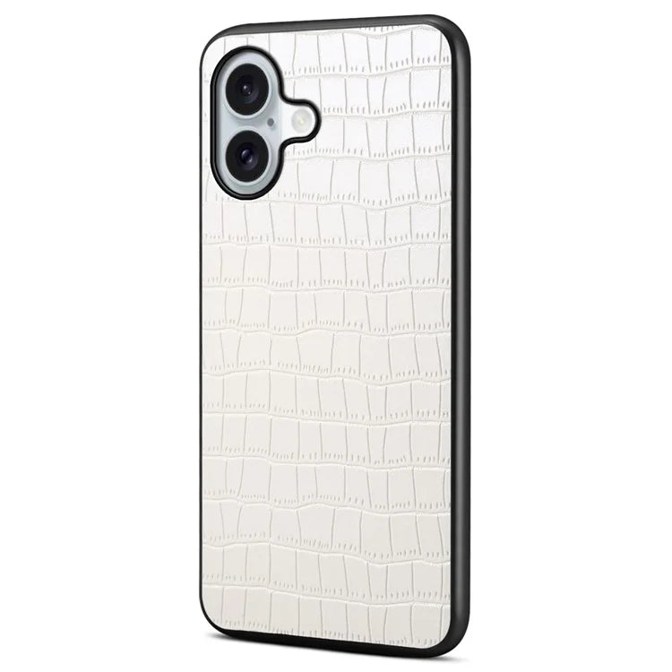 For iPhone 16 Case Crocodile Texture Leather Coated PC+TPU Phone Cover