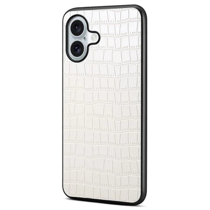 For iPhone 16 Case Crocodile Texture Leather Coated PC+TPU Phone Cover