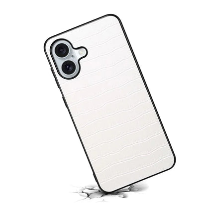 For iPhone 16 Case Crocodile Texture Leather Coated PC+TPU Phone Cover