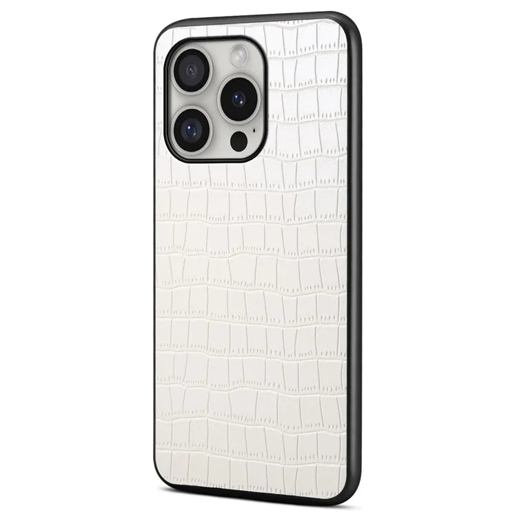 For iPhone 16 Pro Case Crocodile Texture Leather Coated PC+TPU Phone Cover