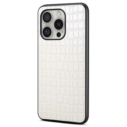 For iPhone 16 Pro Case Crocodile Texture Leather Coated PC+TPU Phone Cover