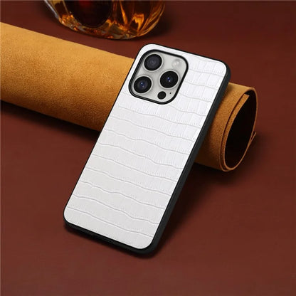For iPhone 16 Pro Case Crocodile Texture Leather Coated PC+TPU Phone Cover