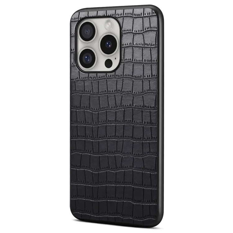 For iPhone 16 Pro Case Crocodile Texture Leather Coated PC+TPU Phone Cover