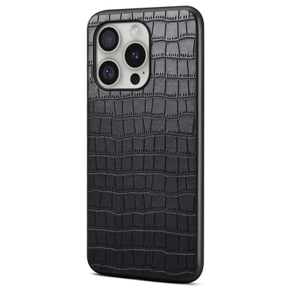 For iPhone 16 Pro Case Crocodile Texture Leather Coated PC+TPU Phone Cover