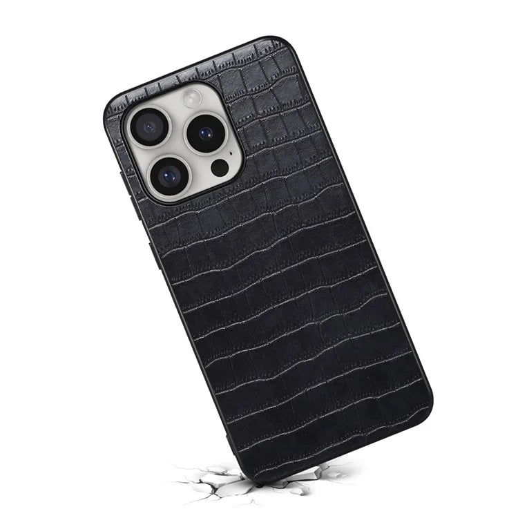 For iPhone 16 Pro Case Crocodile Texture Leather Coated PC+TPU Phone Cover