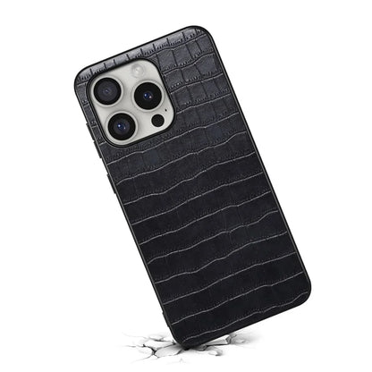 For iPhone 16 Pro Case Crocodile Texture Leather Coated PC+TPU Phone Cover