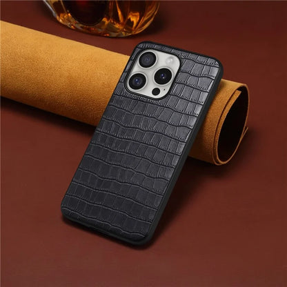 For iPhone 16 Pro Case Crocodile Texture Leather Coated PC+TPU Phone Cover