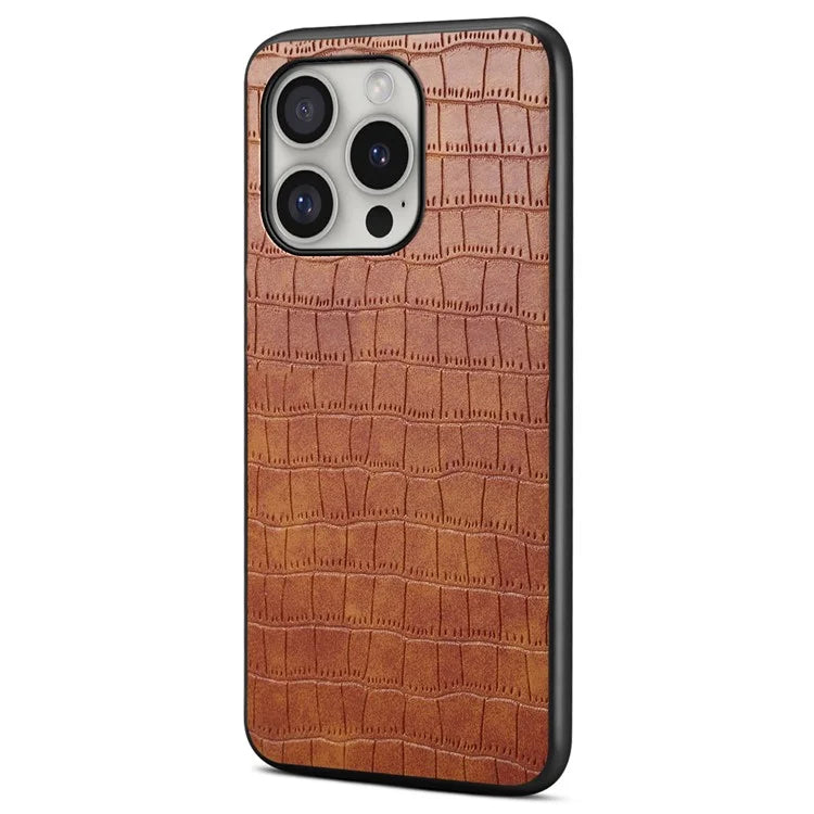 For iPhone 16 Pro Case Crocodile Texture Leather Coated PC+TPU Phone Cover