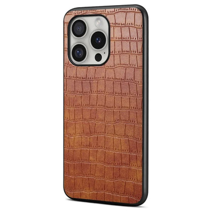 For iPhone 16 Pro Case Crocodile Texture Leather Coated PC+TPU Phone Cover