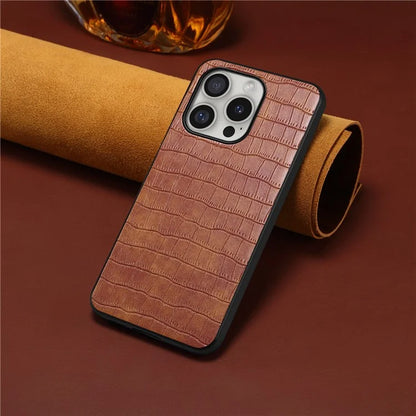 For iPhone 16 Pro Case Crocodile Texture Leather Coated PC+TPU Phone Cover