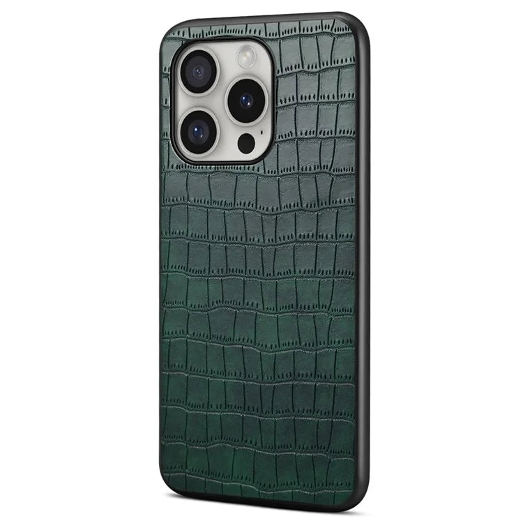 For iPhone 16 Pro Case Crocodile Texture Leather Coated PC+TPU Phone Cover