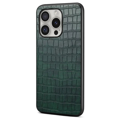For iPhone 16 Pro Case Crocodile Texture Leather Coated PC+TPU Phone Cover